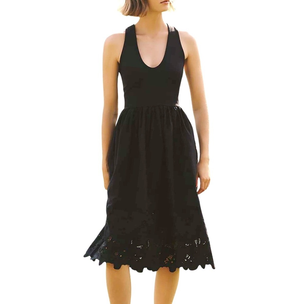 Maeve Anthropologie Cutwork Scoop Neck Twofer Dress Eyelet Midi Black Small
